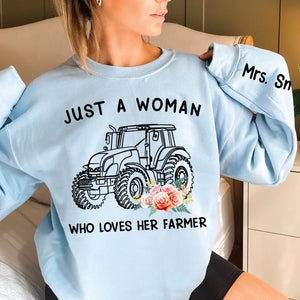 Personalized Just A Woman Who Loves Her Farmer Sweatshirt Printed QTKH24394