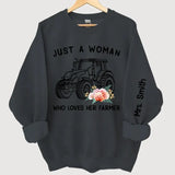 Personalized Just A Woman Who Loves Her Farmer Sweatshirt Printed QTKH24394