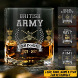 Personalized UK Army Rank Camo Custom Name & Served Time Whiskey Glass Printed AHVQ24411