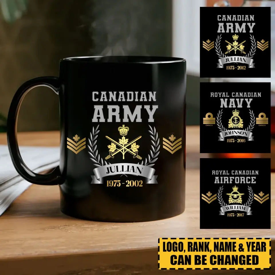Personalized Canadian Army Rank Camo Custom Name & Time Black Mug Printed AHLVA24414