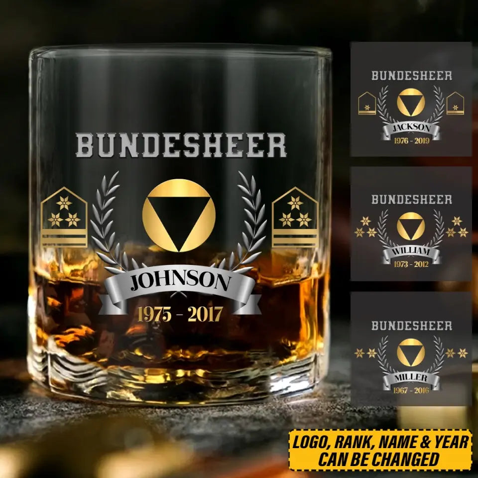 Personalized Bundesheer Austrian Rank Camo Custom Name & Time Whiskey Glass Printed AHVQ24438