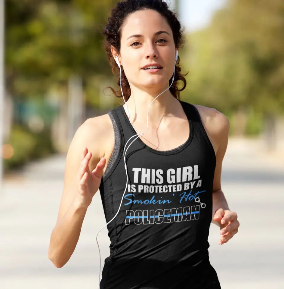 Personalized This Girl Is Protected By A Smokin' Hot Policeman Police Gift Women's Ideal Racerback Tank Printed QTLVA24454
