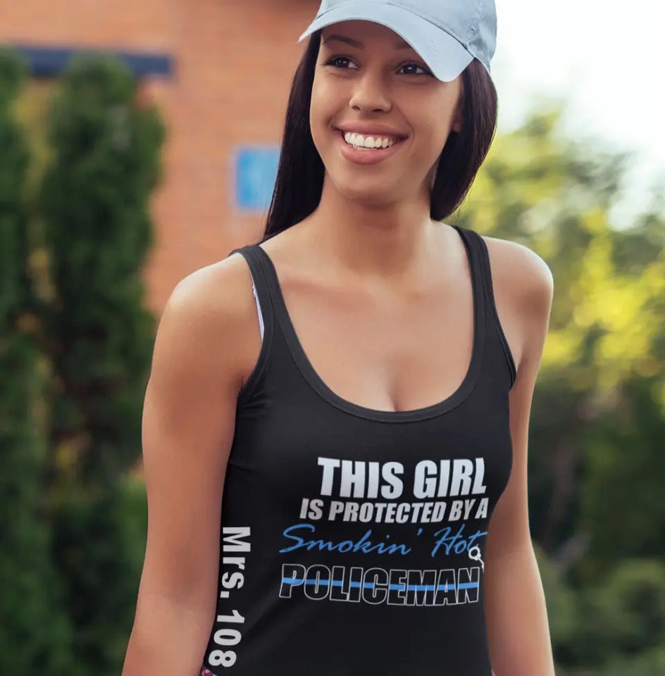 Personalized This Girl Is Protected By A Smokin' Hot Policeman Police Gift Women's Ideal Racerback Tank Printed QTLVA24454