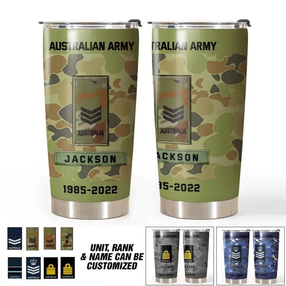 Personalized Austrlian Army Rank Camo Tumbler Printed KVH24523