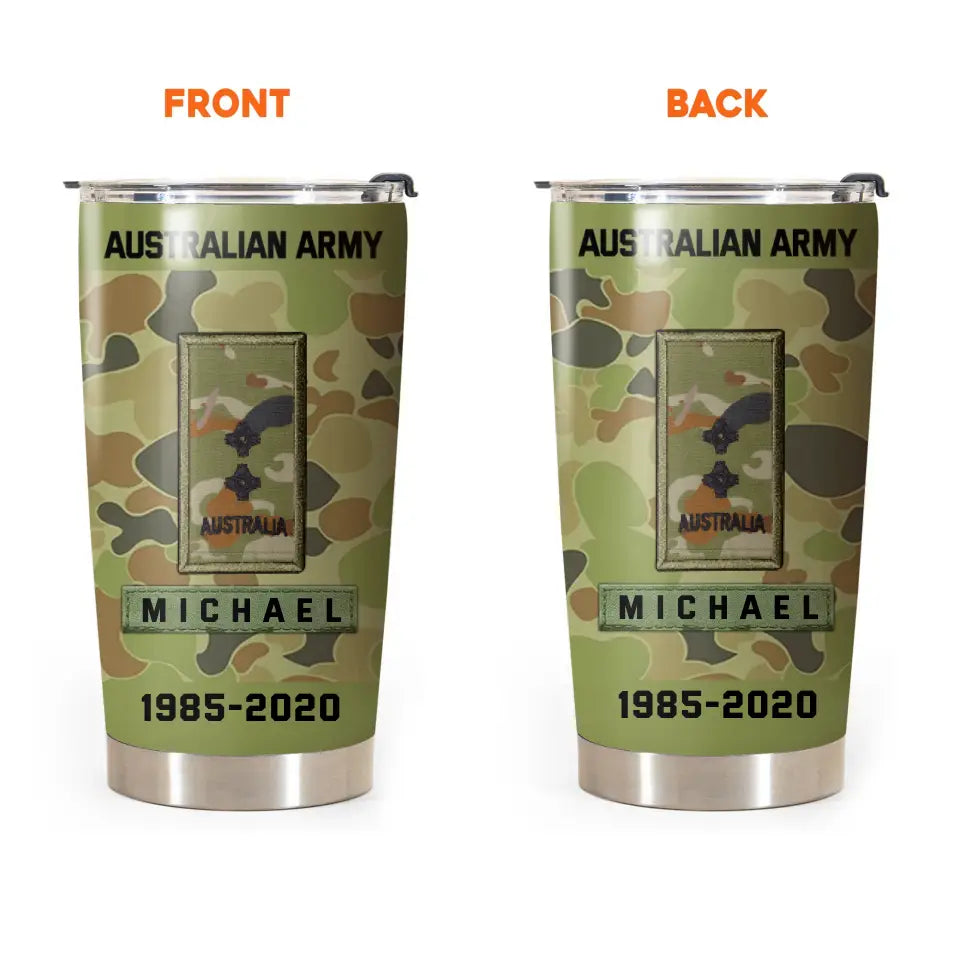 Personalized Austrlian Army Rank Camo Tumbler Printed KVH24523