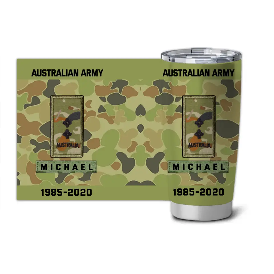 Personalized Austrlian Army Rank Camo Tumbler Printed KVH24523