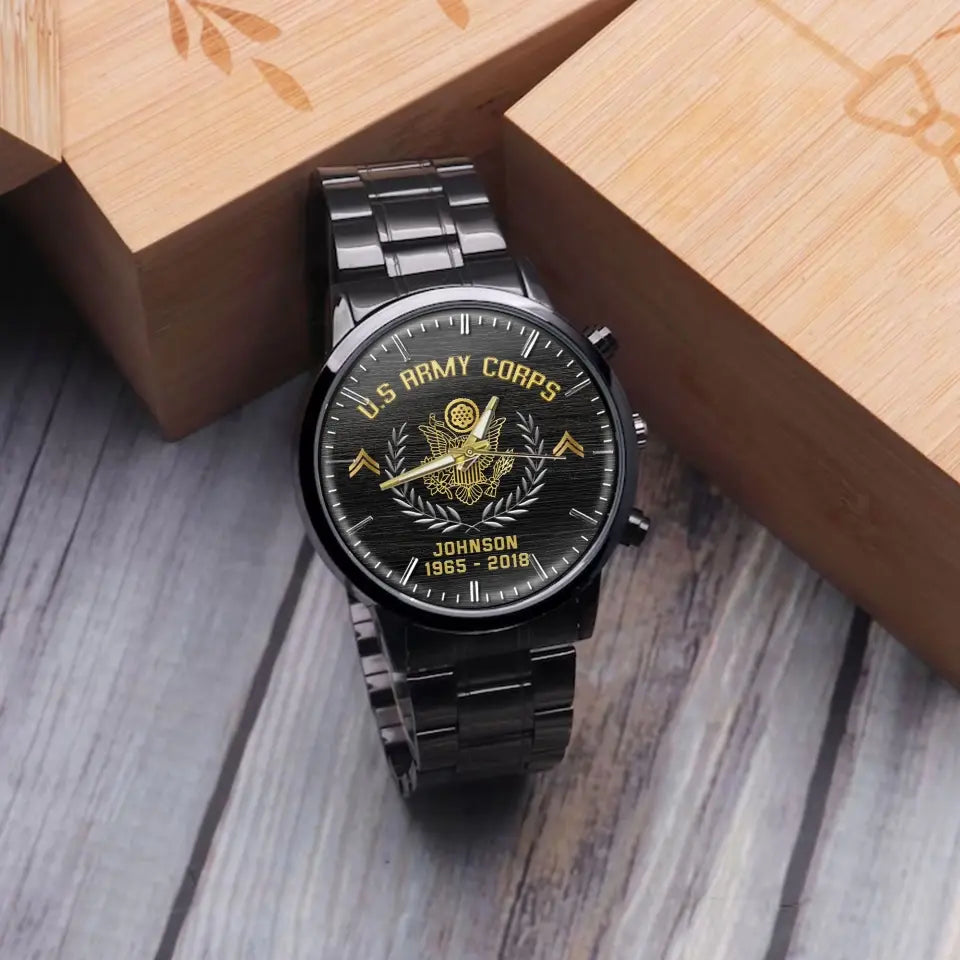 Personalized US Army Corps Rank Camo Custom Name & Served Time Watch Printed AHVQ24551