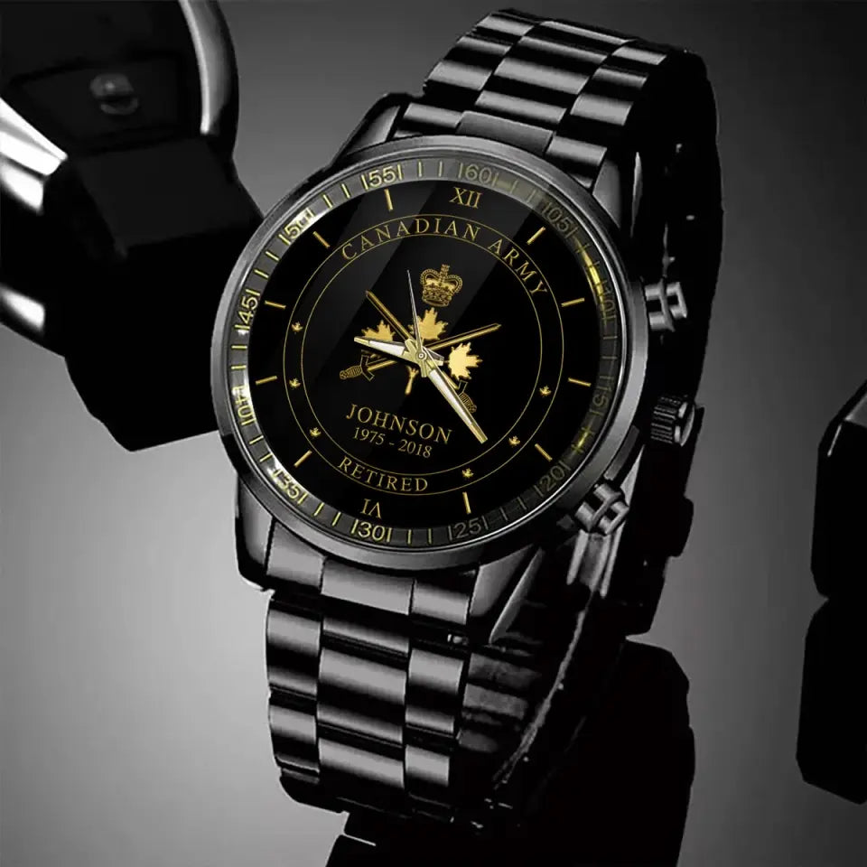Personalized Canadian Armed Forces Rank Camo Custom Name & Served Time Watch Printed AHVQ24563