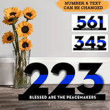Personalized Blessed Are The Peacemakers Police ID Thin Blue Line Wooden Sign QTHN24548