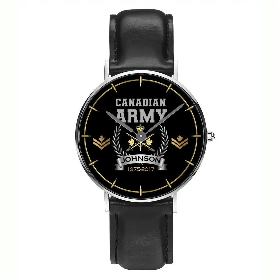 Personalized Canadian Army Logo Rank Camo Custom Name & Time Woman Watch Leather Band Printed AHKVH24587