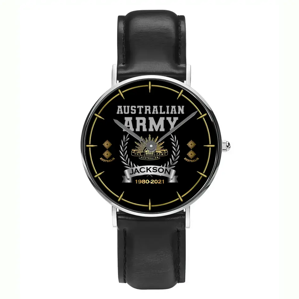 Personalized Australian Army Logo Rank Camo Custom Name & Time Woman Watch Leather Band Printed AHKVH24587
