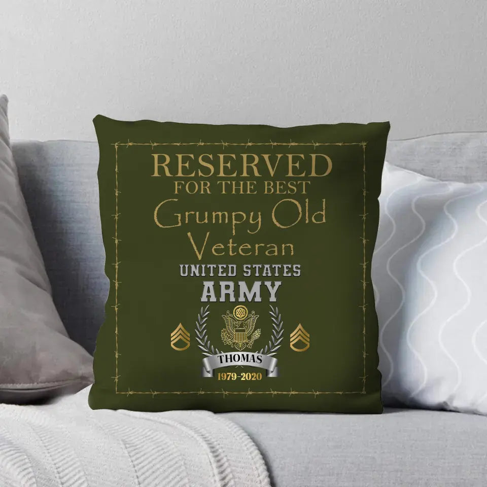 Personalized Reserved For The Best Grumpy Old Veteran US Army Rank Camo Pillow Printed AHVQ24493