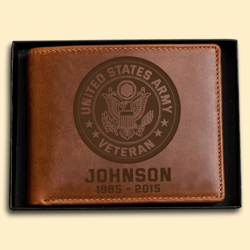 Personalized US Army Veteran Custom Name Laser Leather Wallet KVH231168
