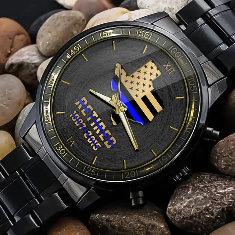 Personalized US State Flag Retired Police Custom ID Watch Printed QTHN24651