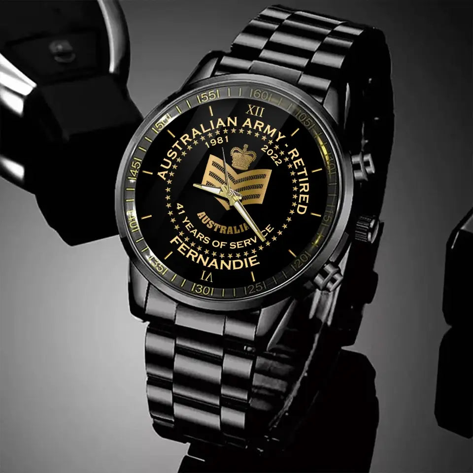 Personalized Australian Army Retired Rank Camo Custom Name & Served Time Watch Printed AHVA24652