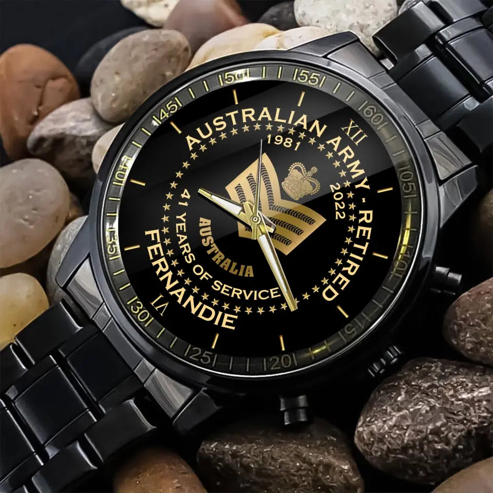 Personalized Australian Army Retired Rank Camo Custom Name & Served Time Watch Printed AHVA24652
