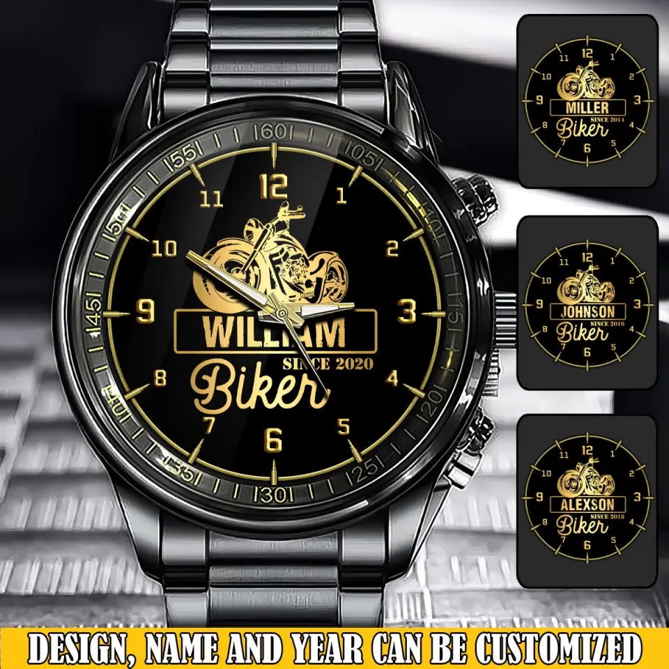 Personalized Biker with Name Gift For Him Watch Printed QTVQ24660