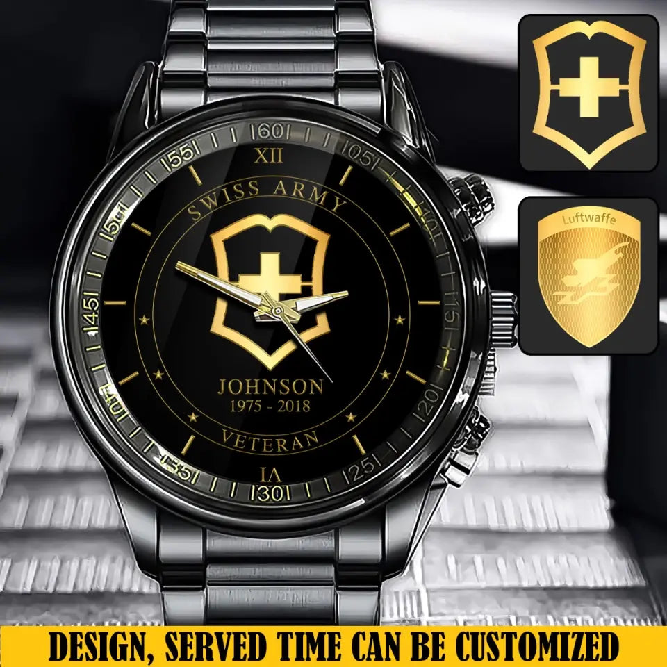 Personalized Retired Swiss Army Logo Custom Name & Time Watch Printed AHVQ24666