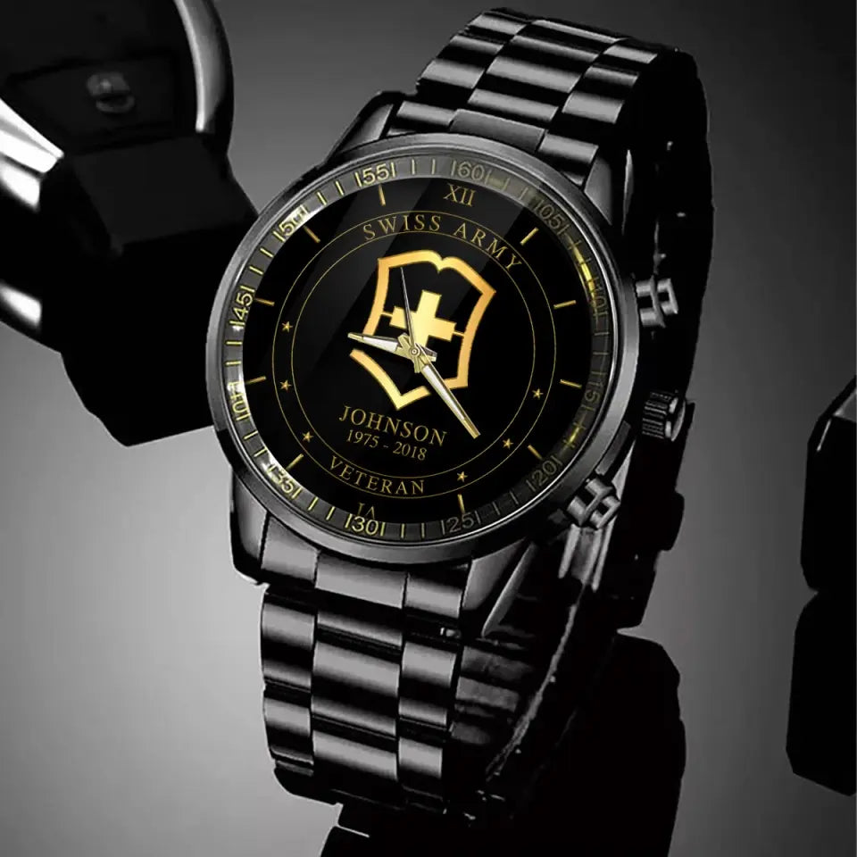 Personalized Retired Swiss Army Logo Custom Name & Time Watch Printed AHVQ24666