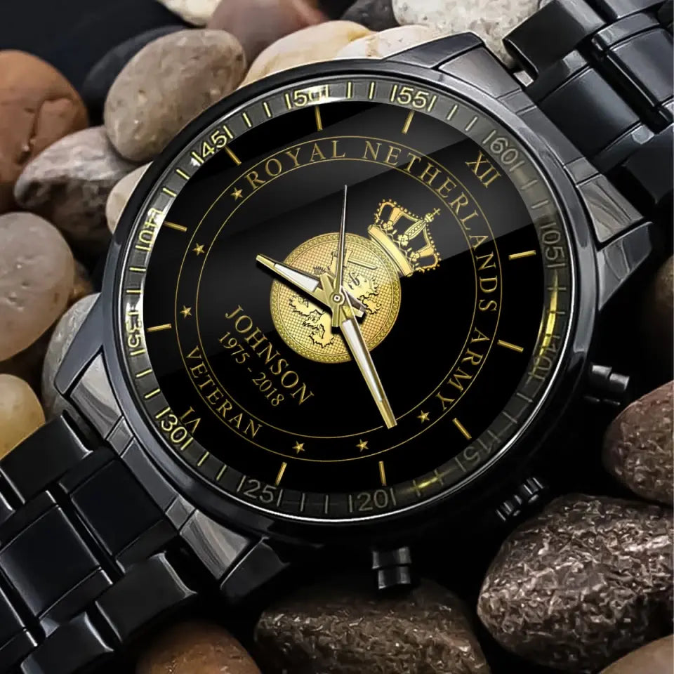 Personalized Retired Royal Netherlands Army Logo Custom Name & Time Watch Printed AHVQ24666