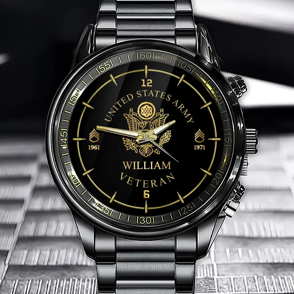 Personalized Retired US Army Logo Rank Camo Custom Name Watch Printed AHVA24667