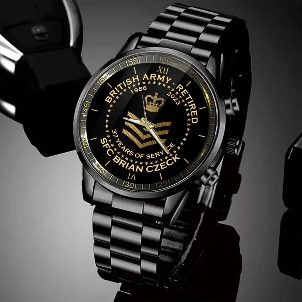 Personalized British Army Retired Custom Served Time & Name Watch Printed AHVA24696