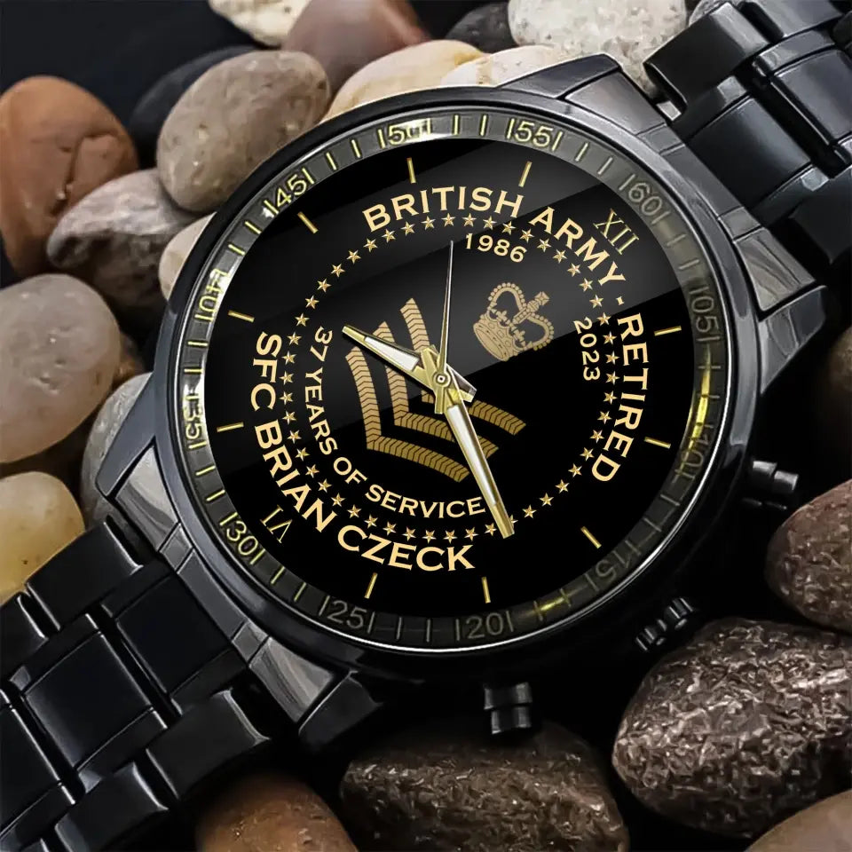 Personalized British Army Retired Custom Served Time & Name Watch Printed AHVA24696