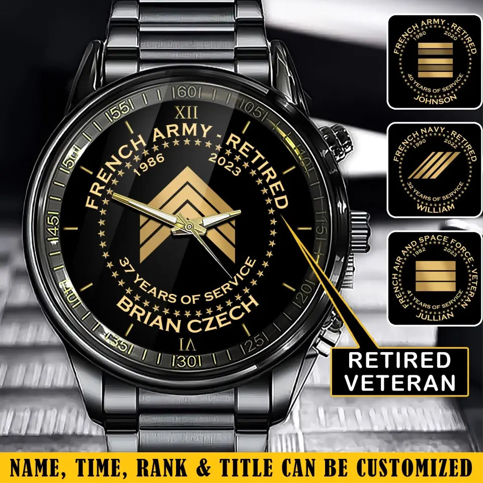 Personalized France Army Retired Custom Served Time & Name Watch Printed AHVA24696