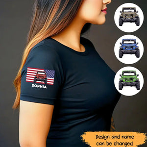 Personalized US Flag Jeep Lovers Custom Name Woman T-shirt Printed HN24706