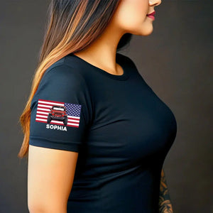 Personalized US Flag Jeep Lovers Custom Name Woman T-shirt Printed HN24706