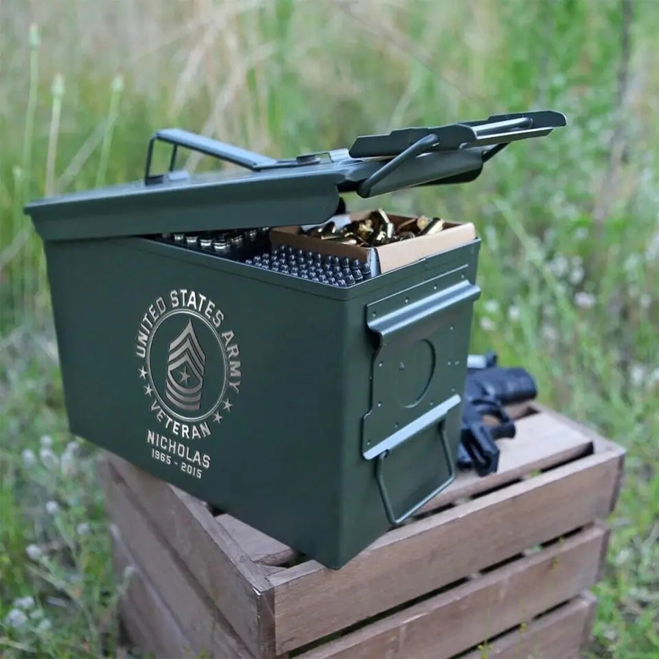 Personalized United States Army Veteran Custom Rank & Name Ammo Box Printed VQ24713