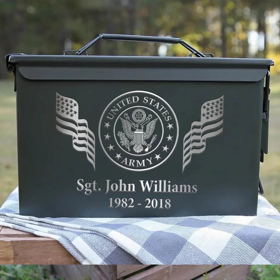 Personalized US Army Logo Custom Name & Time Ammo Box Printed VQ24737