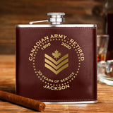 Personalized Canadian Army Veteran Retired Custom Rank Served Time & Name Leather Flask Printed AHKH24765