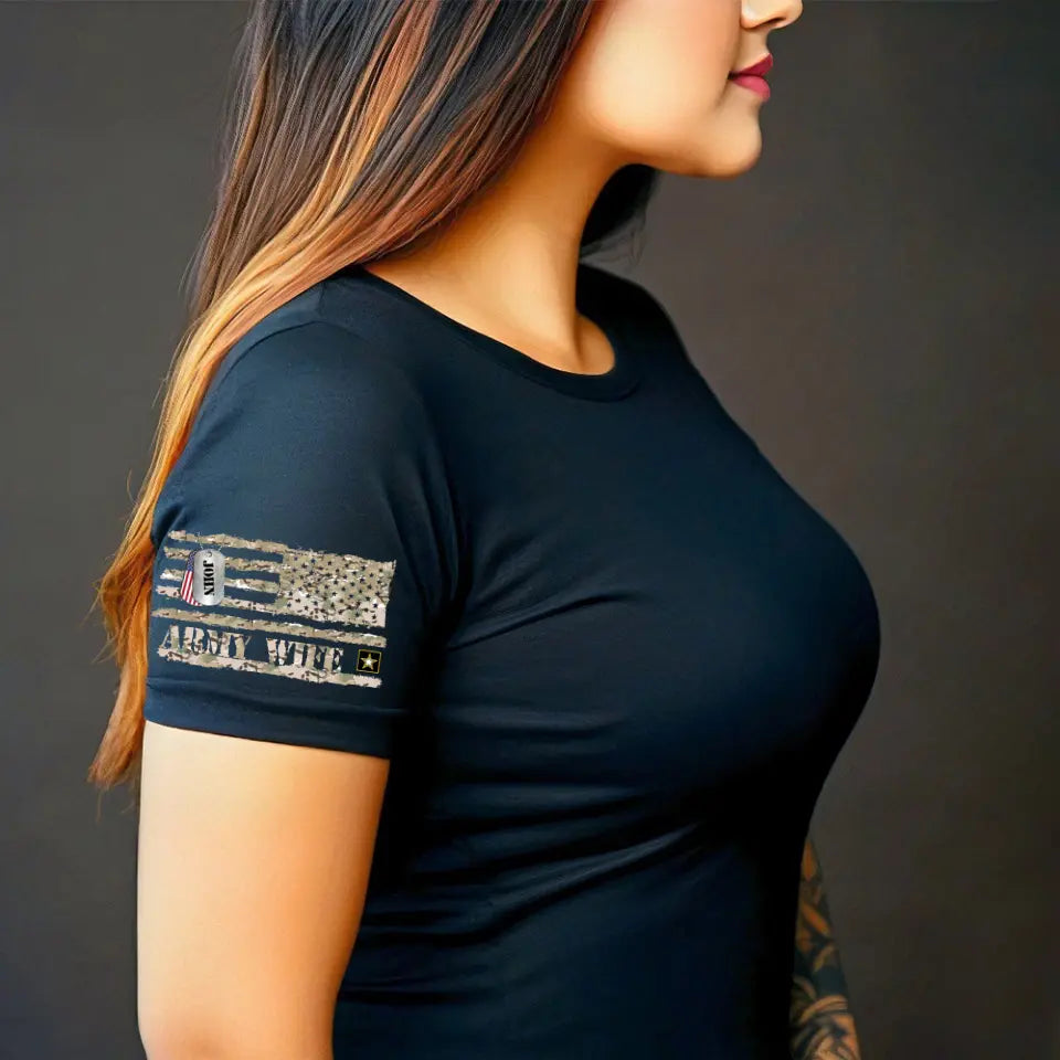 Personalized US Army Wife Custom Name Woman T-shirt Printed QTLVA24766