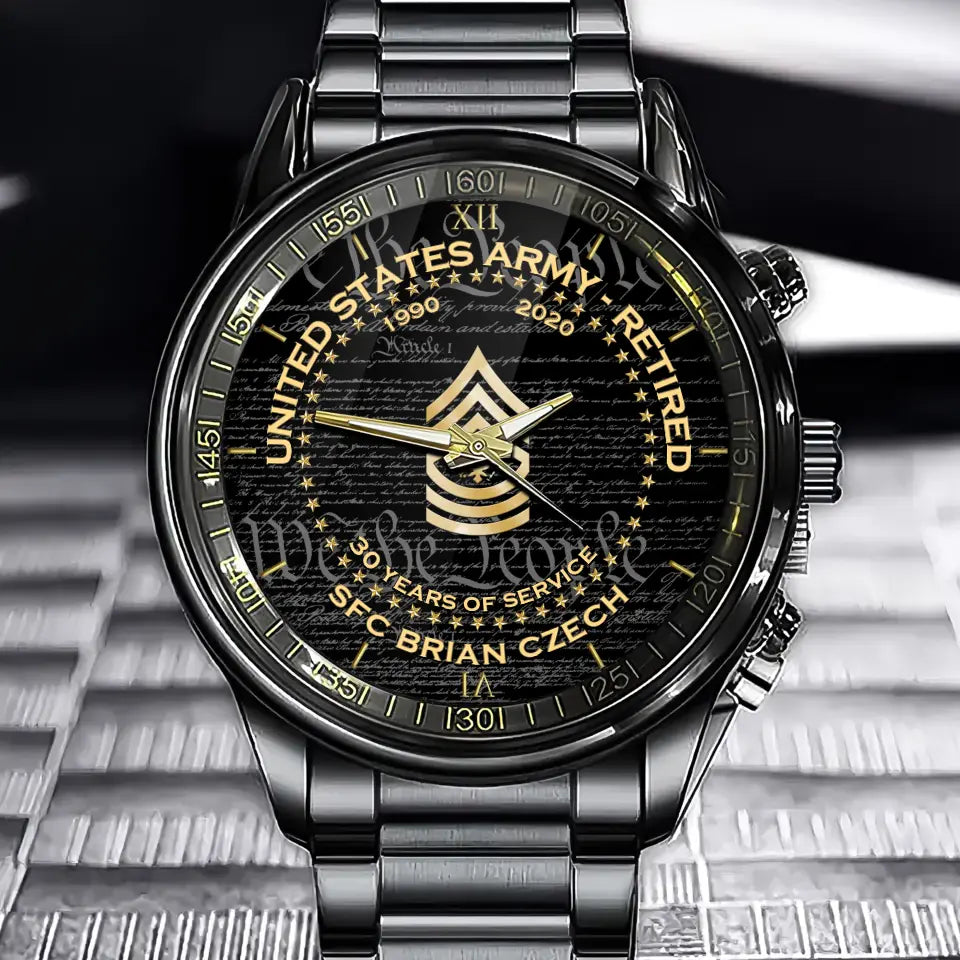Personalized US Army Retired Custom Rank & Time Watch Printed AHVQ24734