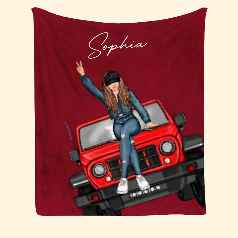 Personalized Jeep Girl Custom Name Sherpa or Fleece Blanket Printed HN24778