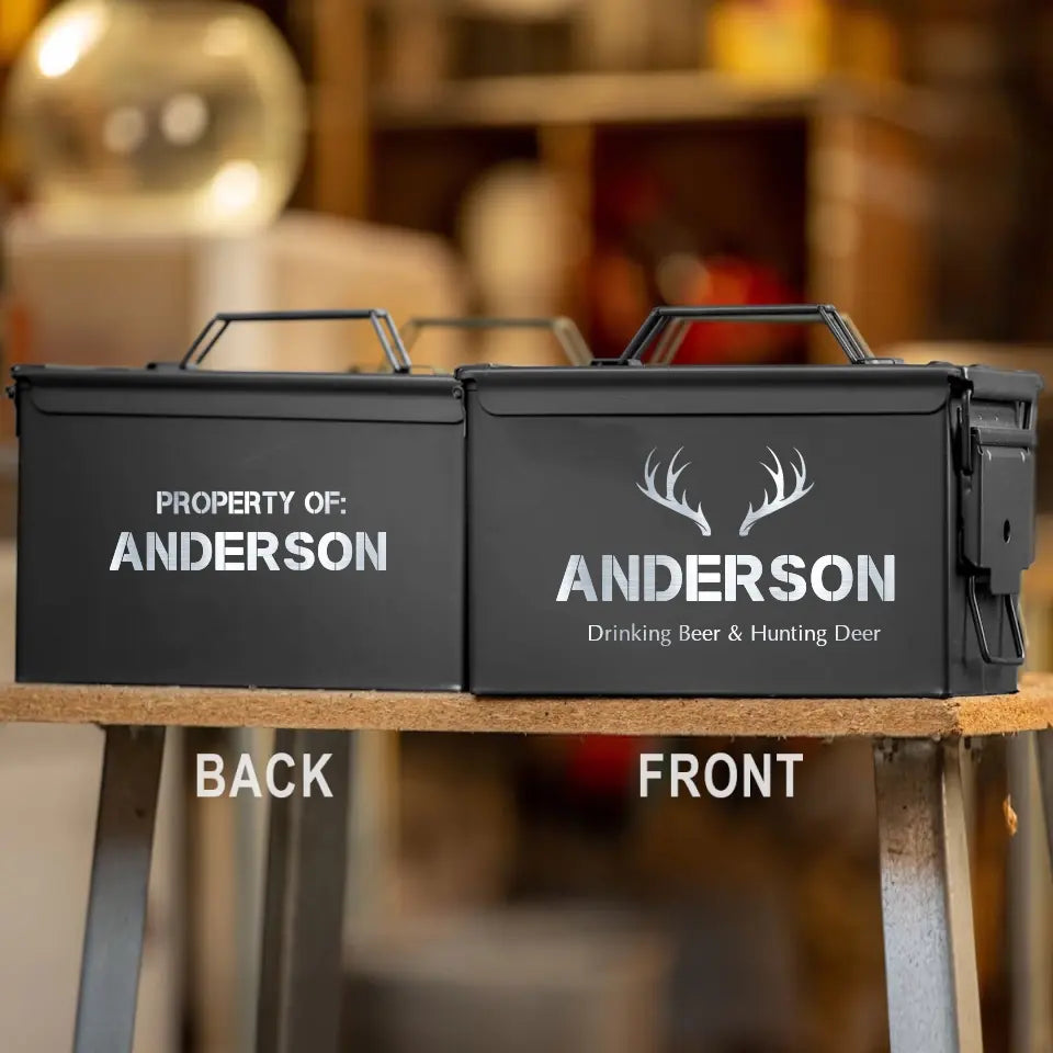 Personalized Drinking Beer & Hunting Deer Ammo Box Printed QTKH24789