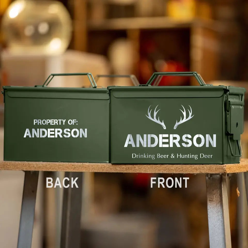 Personalized Drinking Beer & Hunting Deer Ammo Box Printed QTKH24789
