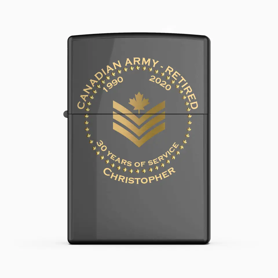 Personalized Canadian Army Retired Custom Rank & Time Lighter Printed AHVQ24815