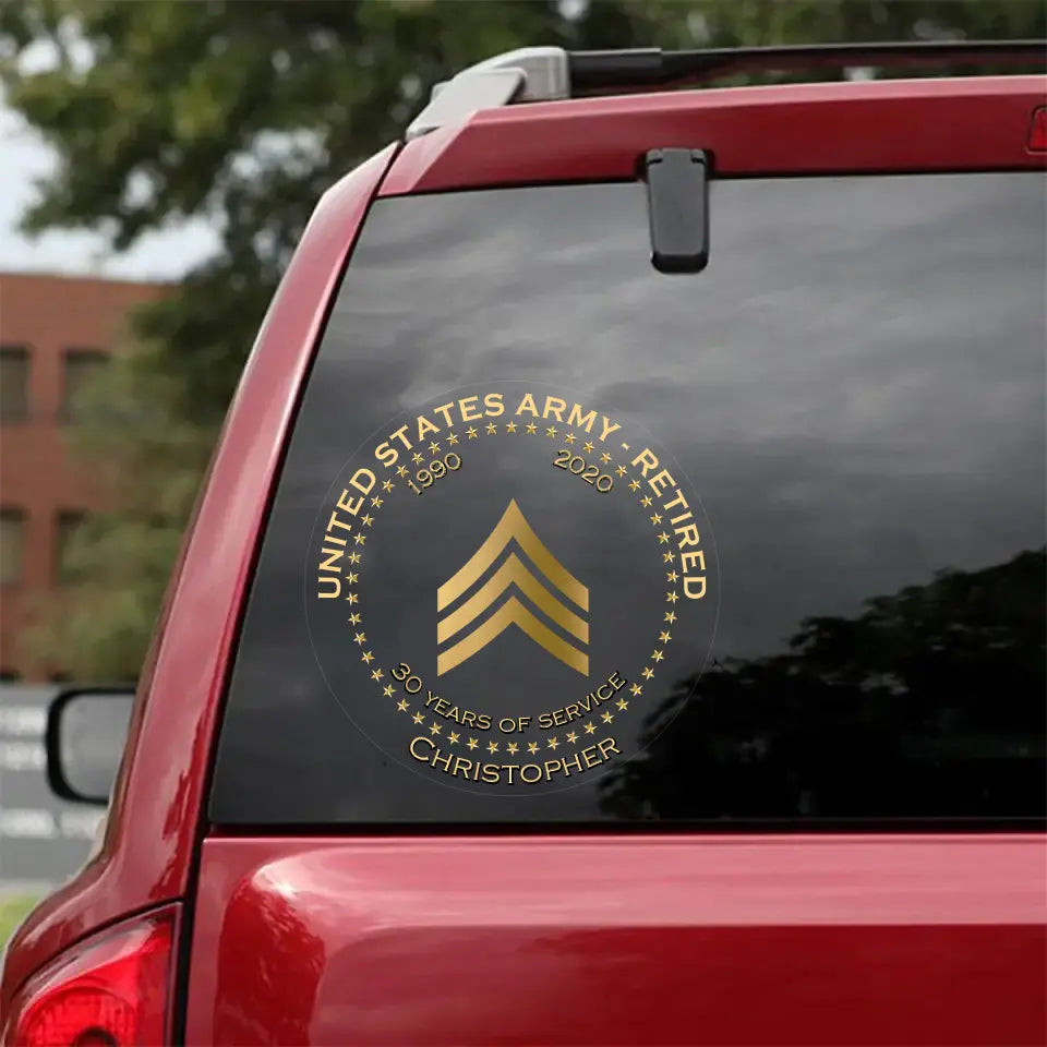 Personalized US Army Retired Rank Camo Custom Name & Time Decal Printed AHVQ24835