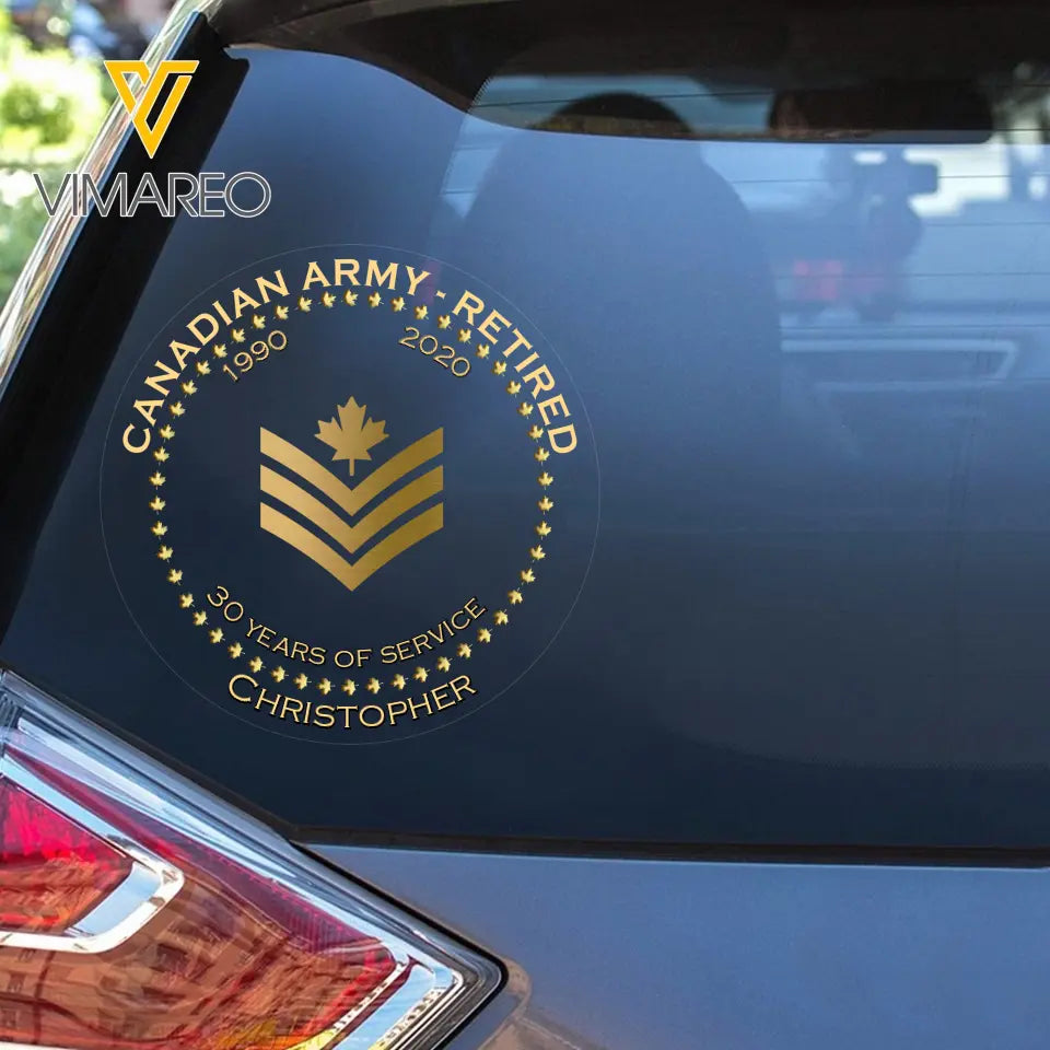 Personalized Canadian Army Retired Rank Camo Custom Name & Time Decal Printed AHVQ24835
