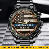 Personalized US Police Blueline Custom Name & Department Watch Printed QTKH24836