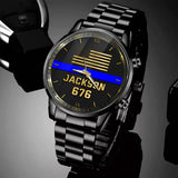 Personalized US Police Thin Blue Line Custom Name & ID Watch Printed QTKH24843