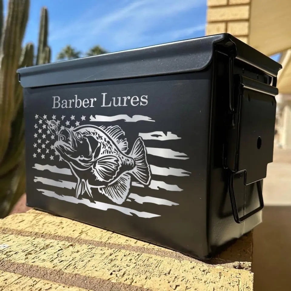 Personalized US Flag Fishing Custom Name Ammo Box Printed QTVQ24876