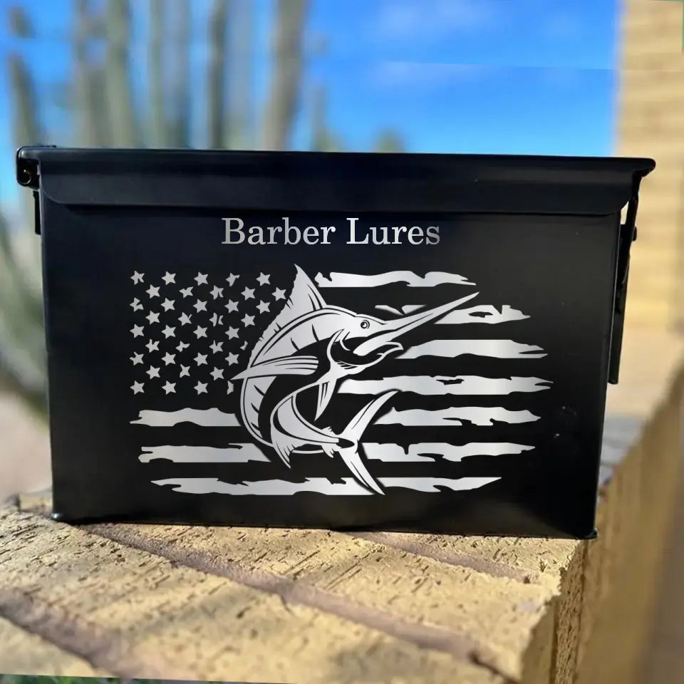 Personalized US Flag Fishing Custom Name Ammo Box Printed QTVQ24876