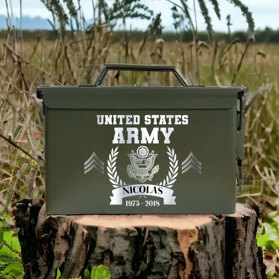 Personalized US Army Logo Custom Rank & Name Ammo Box Printed AHVA24880