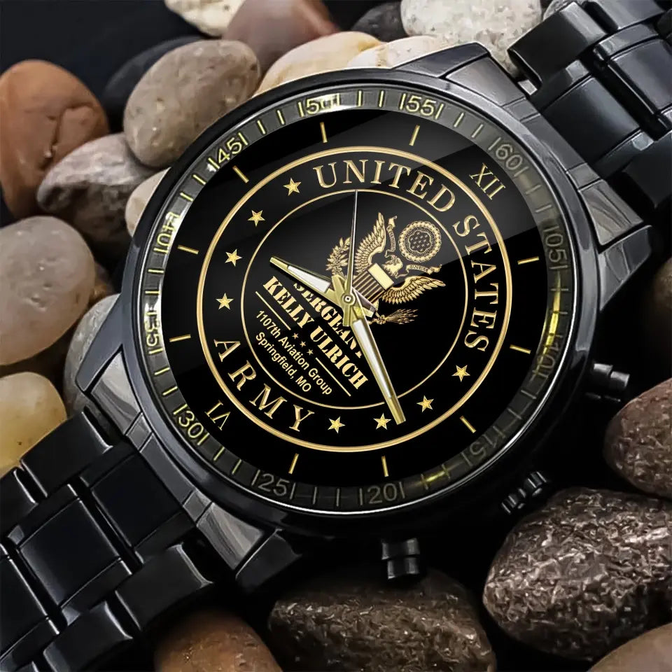Personalized US Army Logo Custom Rank & Name Watch Printed AHVQ24886