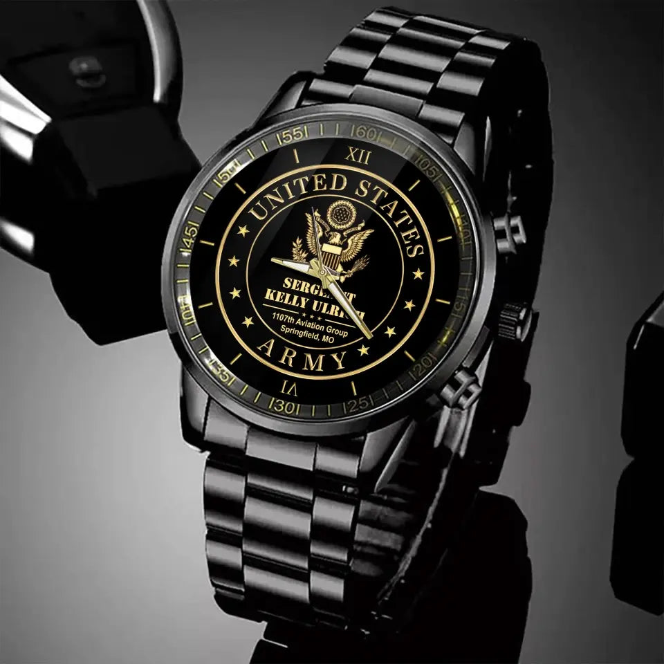 Personalized US Army Logo Custom Rank & Name Watch Printed AHVQ24886