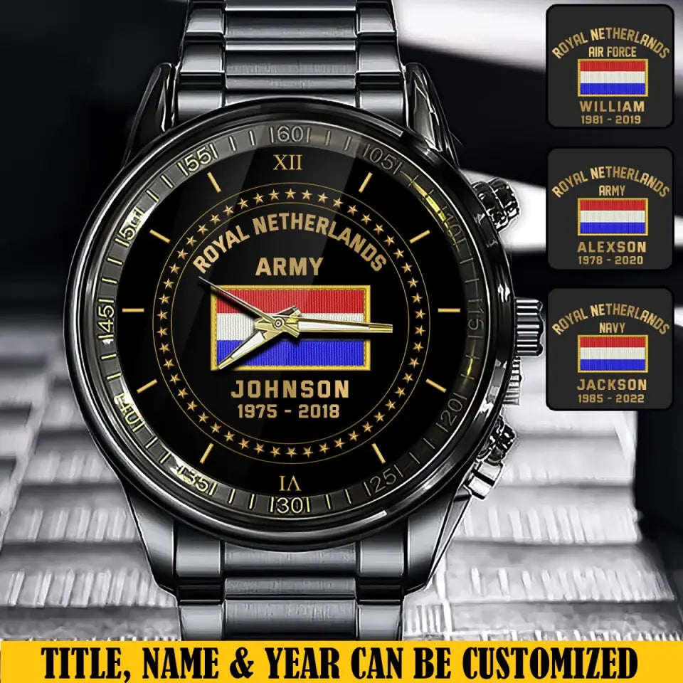 Personalized Royal Netherlands Army Flag Custom Name & Time Watch Printed VQ24892