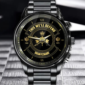 Personalized This We'll Defend Canadian Army Veteran Custom Rank & Name Number Watch AHVA24898